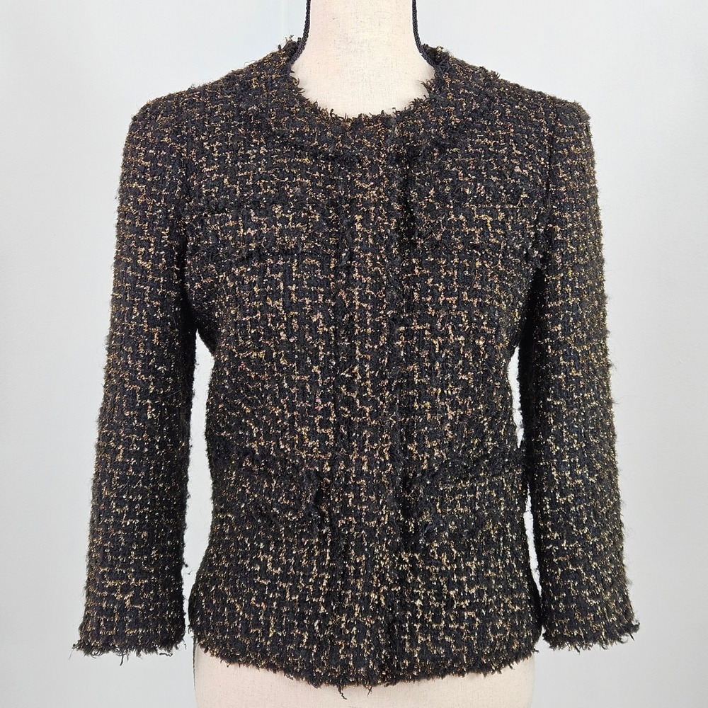 Michael Kors Collection Tweed Blazer 4 Black Gold Metallic Trim Made in Italy